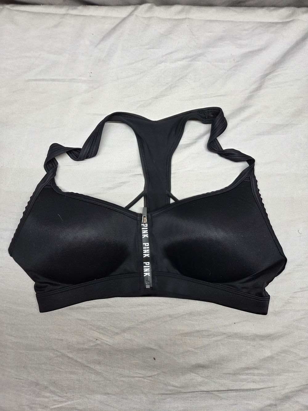 PINK Victoria's Secret Black Front-Zip Racerback Sports Bra